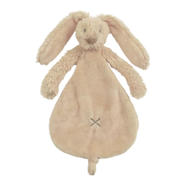 Happy horse Rabit Richie knuffeldoekje in de kleur beige die gepersonaliseerd en geborduurd kan worden met naam. De tuttle heeft de vorm van een knuffelkonijn.