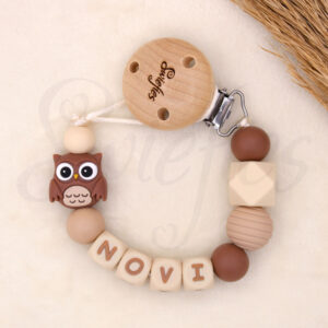 Speenkoord met naam | Uil | Novi | Bruin (creme)