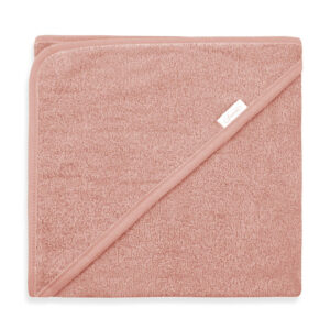 Oudroze badcape met naam geborduurd, perfect gepersonaliseerd kraamcadeau voor baby’s.