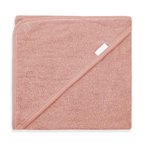 Oudroze badcape met naam geborduurd, perfect gepersonaliseerd kraamcadeau voor baby’s.