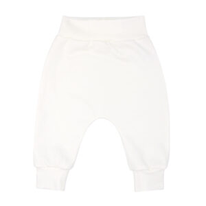 Effen gebroken wit babybroekje met brede tailleband. Comfortabel basic babybroekje voor newborn en baby.